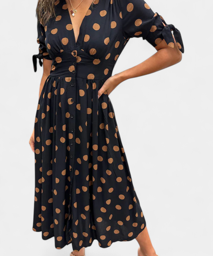 Lizzie Dress Midi Polka-Dot with V-neckline Profundo