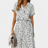 Rovena Dress Midi Polka-Dot with Neckline Shirt and Waist Adjustable