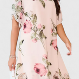 Tameka Dress of Gasa Flowy with Pétalos and Sleeves Transparentes