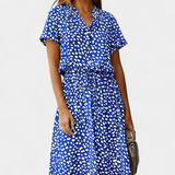 Rovena Dress Midi Polka-Dot with Neckline Shirt and Waist Adjustable