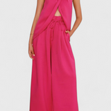Bernadina Set in Linen with Top of Front Slit and Wide-Leg Trousers