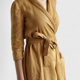 Sharon Dress Midi Vintage of Cotton and Linen with Neckline of Solapa