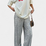 Elva Trousers of Lentejuelas of High-Waisted and Cut Holgado
