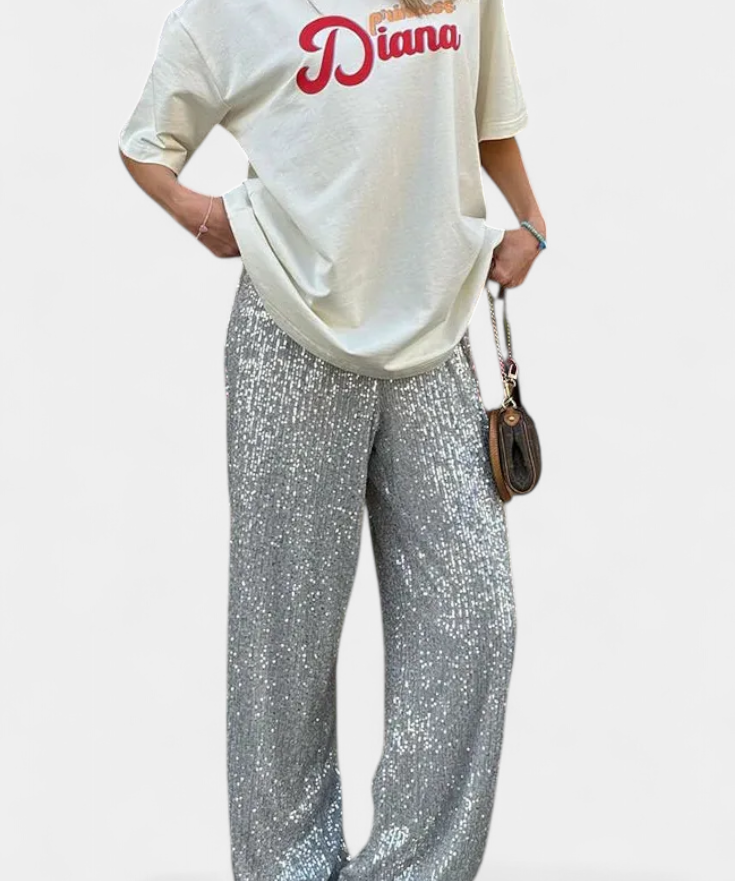 Elva Trousers of Lentejuelas of High-Waisted and Cut Holgado