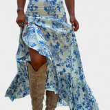 Kala Skirt Maxi Floral with Slit and ruffles