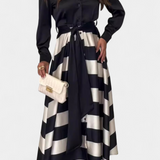 Nessia Dress Shirt Long a Stripes with Belt