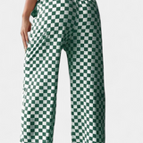 Hilaria Wide-Leg Trousers Printed a Checks