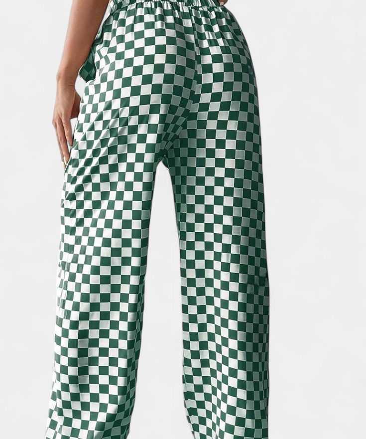 Hilaria Wide-Leg Trousers Printed a Checks