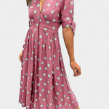 Lizzie Dress Midi Polka-Dot with V-neckline Profundo