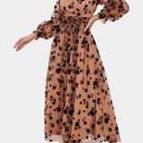 Iolanda Dress Maxi with Lace Floral with Sleeves of Linterna