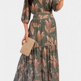 Aísha Dress Long Floral with Cut Flowy and Motivo of Hojas