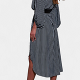 Eliana Dress Rayado with Cinturón and Neckline of Muesca