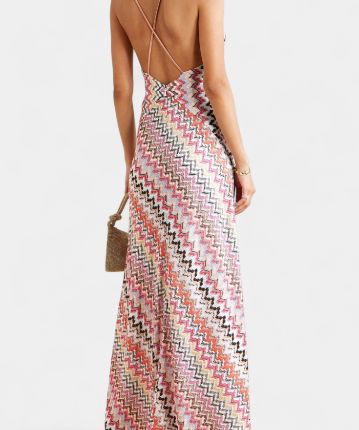 Francia Dress Long of Punto Multicolor with Neckline Profundo and Espalda Cruzada