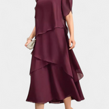 Cornelia Dress Asymmetric of Chiffon with Silhouette Flotante