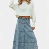 Lorraine Skirt Maxi of Denim with Detail of Pluma