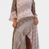 Ruth Dress Long Floral with Sleeves 3/4 and Paneles ruffles