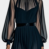 Aurelia Dress Maxi of Gasa Pleated with Transparencias
