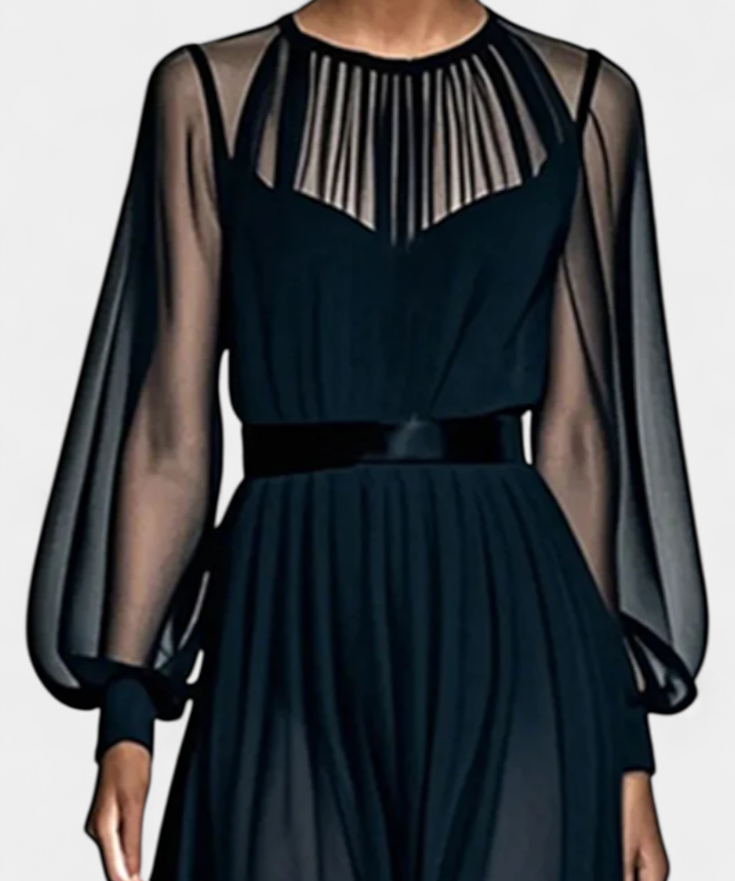 Aurelia Dress Maxi of Gasa Pleated with Transparencias
