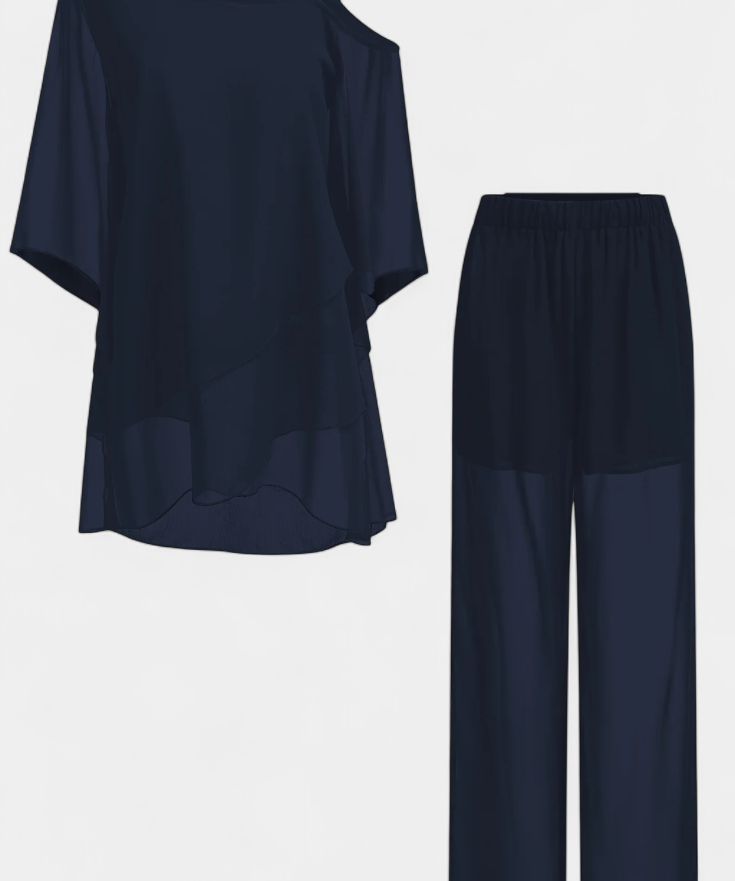 Kitty Two-Piece Set with Off-Shoulder and Silhouette Flowy