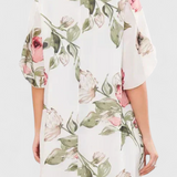 Tameka Dress of Gasa Flowy with Pétalos and Sleeves Transparentes