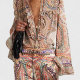 Finely Set with Blouse of ruffles and Print Vintage Paisley