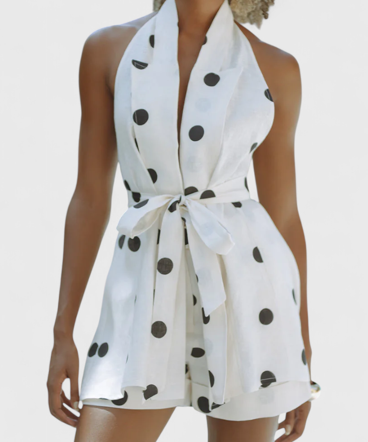 Eshra Set of Top Halter and Shorts with Polka dots