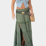 Dola Skirt Maxi Boho with Lace and Front Slit