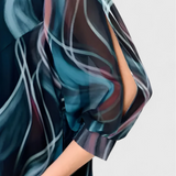 Almira Dress of Gasa Printed Ocean Whirl and Cut Flowy