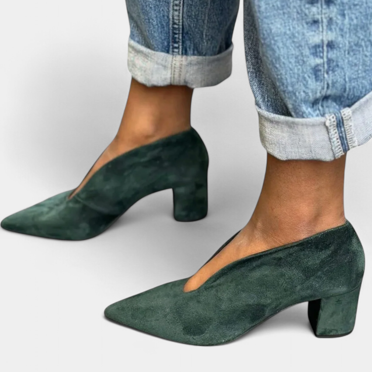 Hazel Heels Gruesos in Green Oscuro