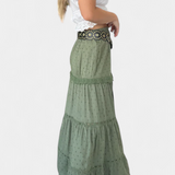 Dola Skirt Maxi Boho with Lace and Front Slit
