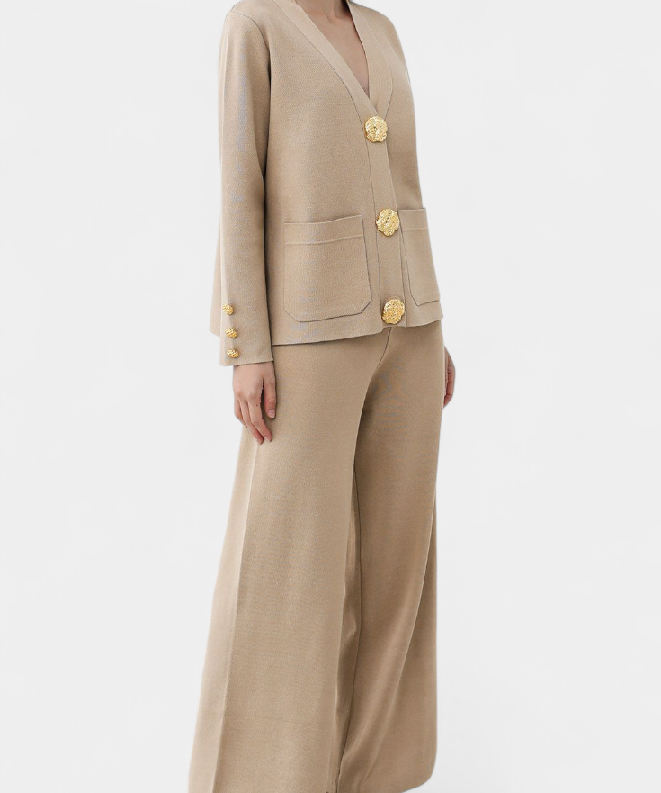 Aireen Set of Knit with Cardigan and Wide-Leg Trousers