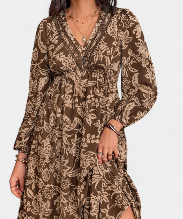 Lunetta Dress Maxi Bohemio Printed Floral and Sleeves Farol