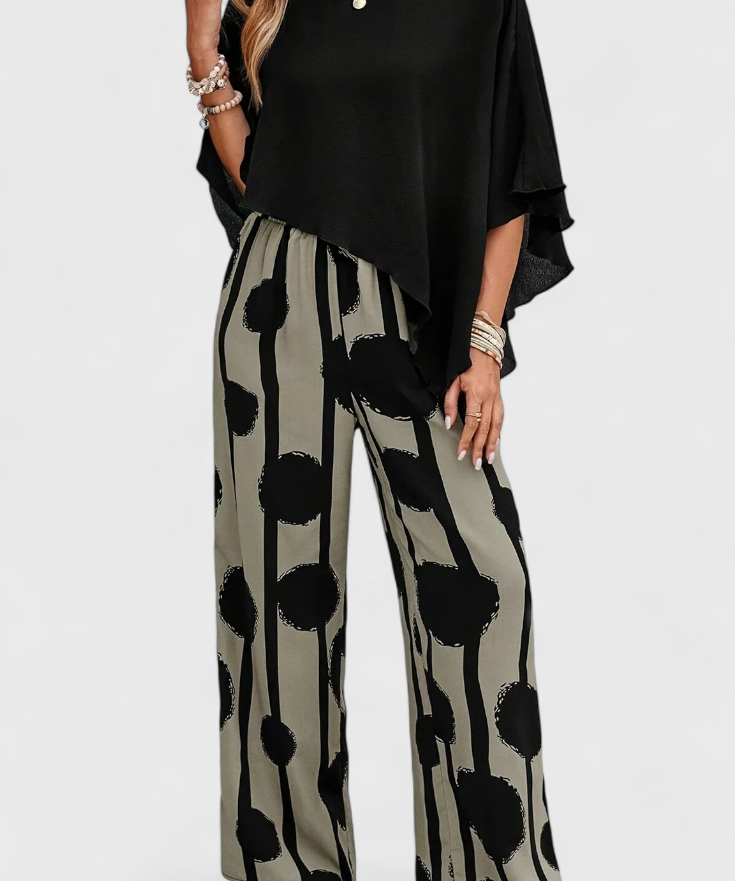 Aleida Set Asymmetric with Top and Trousers Print