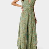 Leandra Jumpsuit Flowy Wrap Printed Floral Green