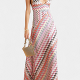 Francia Dress Long of Punto Multicolor with Neckline Profundo and Espalda Cruzada