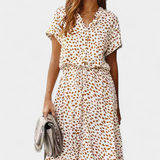 Rovena Dress Midi Polka-Dot with Neckline Shirt and Waist Adjustable