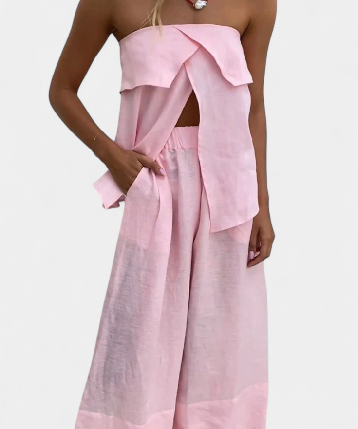 Oriana Set Strapless with Skirt of Slit in Color Liso