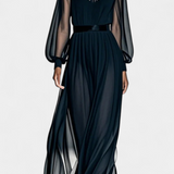 Aurelia Dress Maxi of Gasa Pleated with Transparencias
