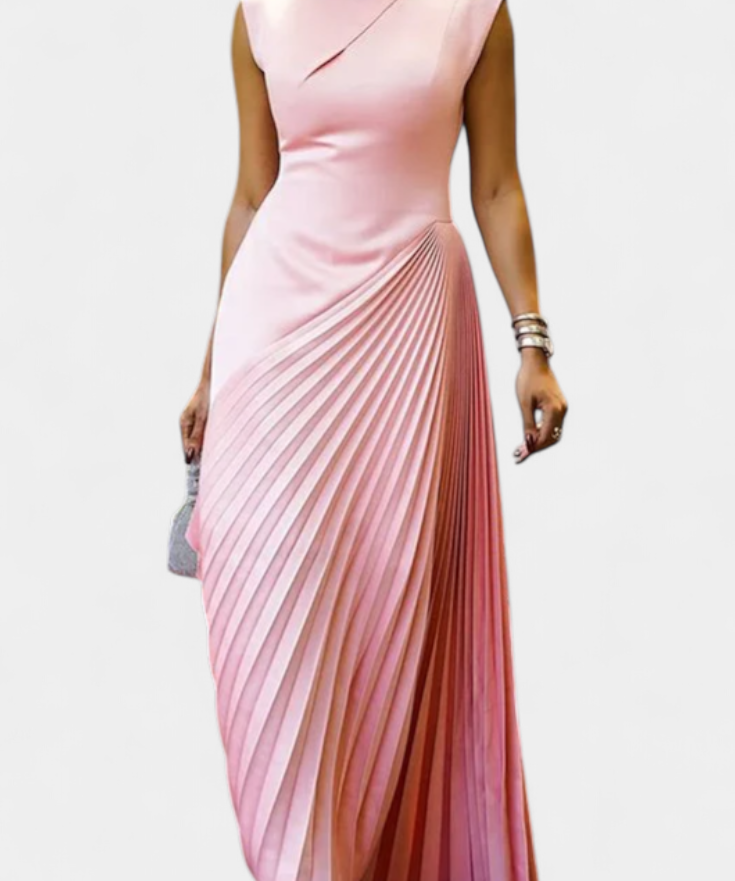 Elyna Dress Maxi Asymmetric Sleeveless with Neckline Mock