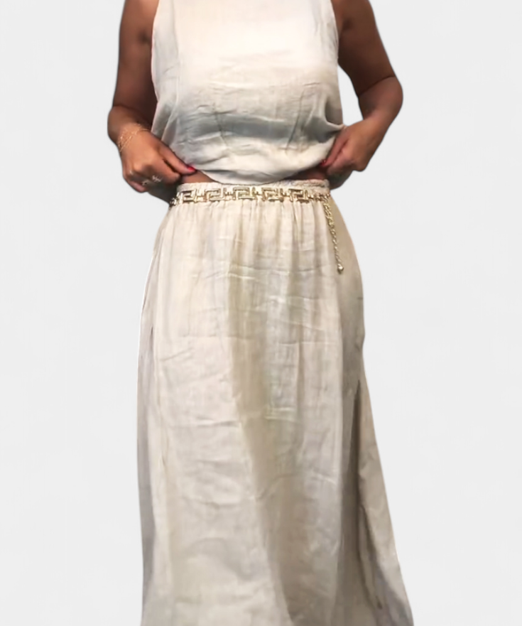 Meliora Set in Linen and Cotton with Vest Sleeveless and Skirt