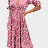 Lizzie Dress Midi Polka-Dot with V-neckline Profundo
