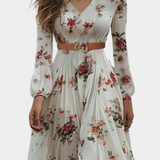 Amanda Dress Maxi Floral with V-Neck and long sleeves