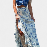 Kala Skirt Maxi Floral with Slit and ruffles