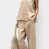 Leona Set of Vest and Trousers Sleeveless in Cotton Linen