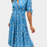 Lizzie Dress Midi Polka-Dot with V-neckline Profundo