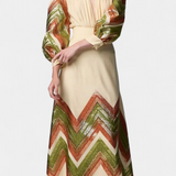 Avenza Set of Body with Puff Sleeves and Skirt Midi Geométrica