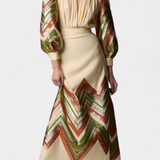Avenza Set of Body with Puff Sleeves and Skirt Midi Geométrica