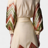 Avenza Set of Body with Puff Sleeves and Skirt Midi Geométrica