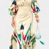 Avenza Set of Body with Puff Sleeves and Skirt Midi Geométrica