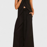 Bernadina Set in Linen with Top of Front Slit and Wide-Leg Trousers